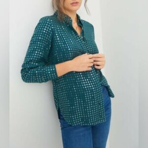 Pilcro x Anthropologie James Sequin Button Down Shirt in Teal